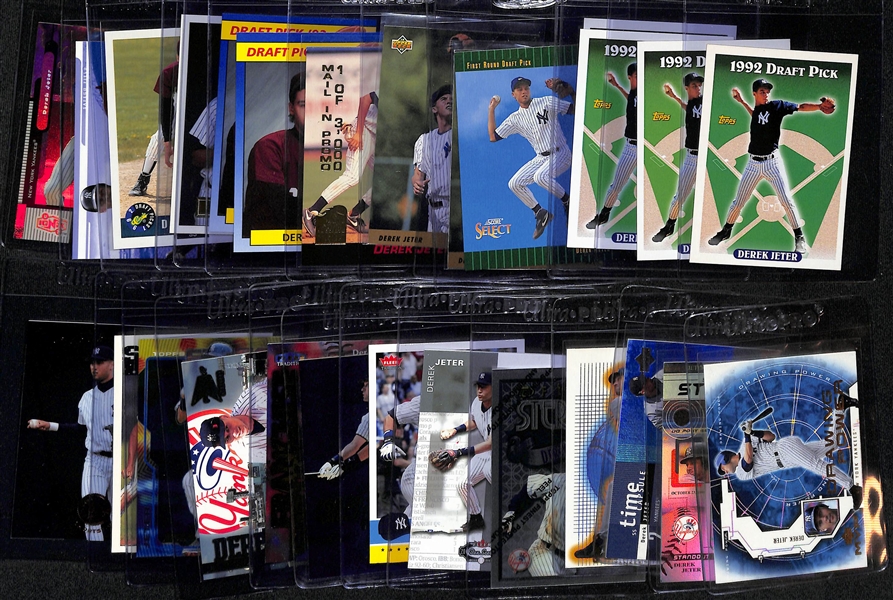 Lot of (25+) Derek Jeter Cards with Rookies and Inserts inc. (4) 1993 Topps Rookies, 1993 Score Select Rookie, (2) 1993 Upper Deck Rookies, +